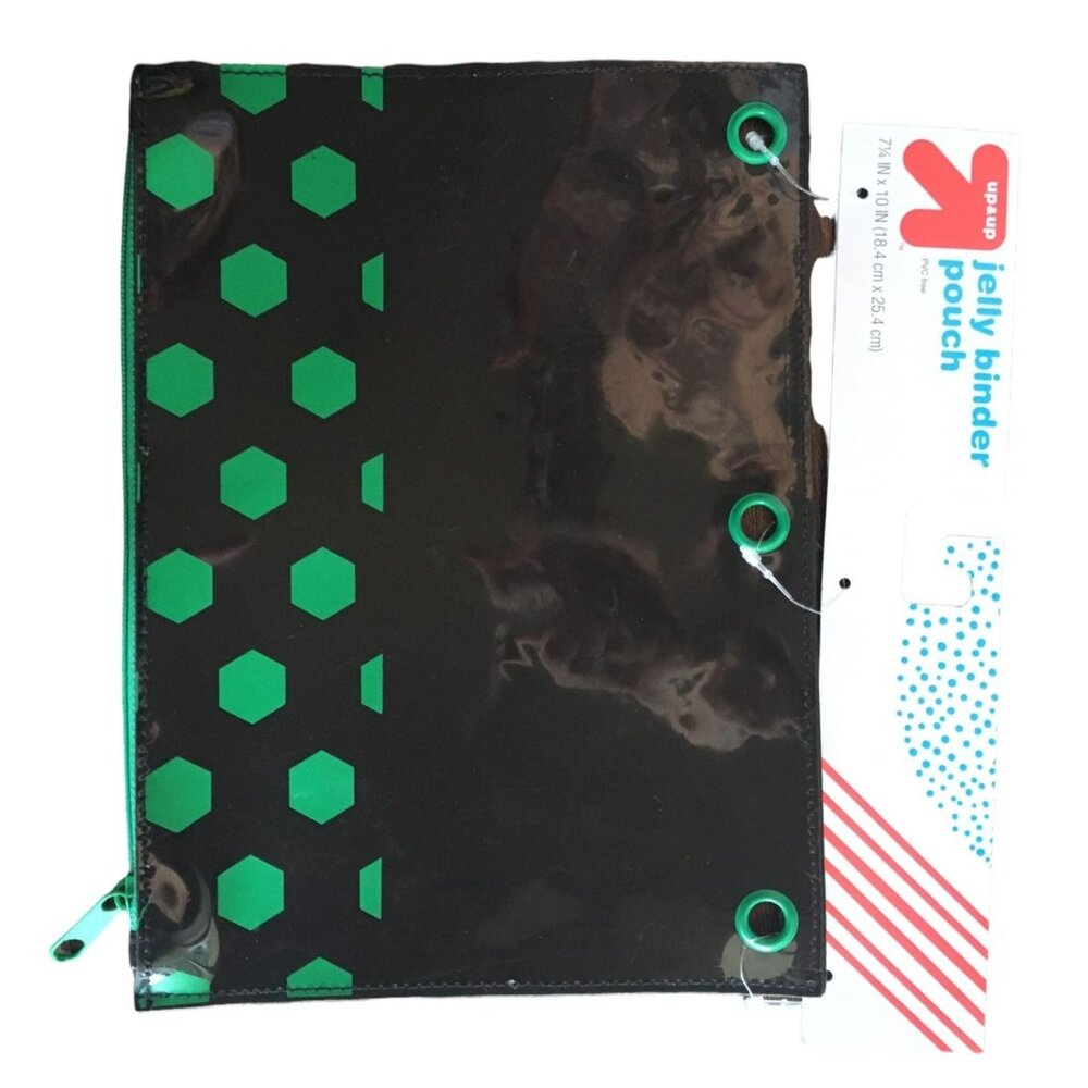Jelly Binder Pouch Black with Green Hexagons 10in X 7.25in SC058